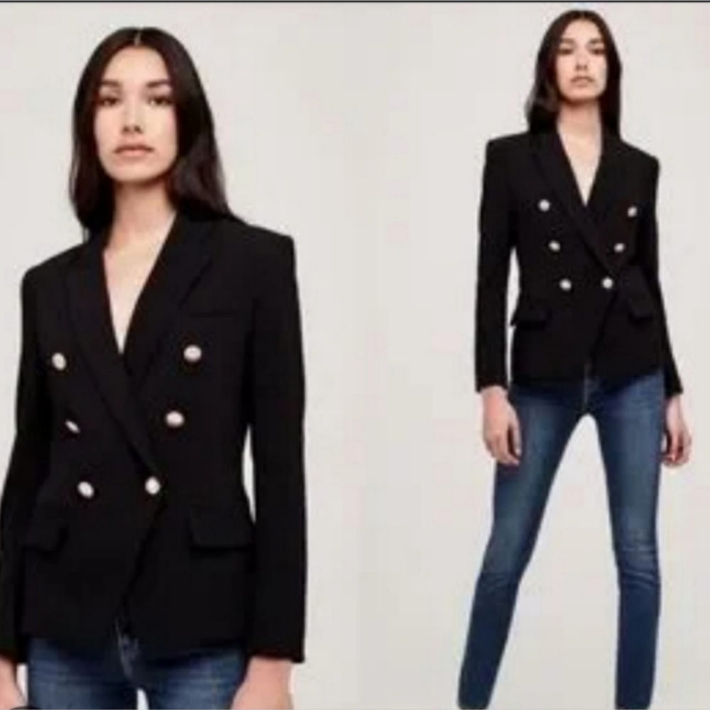Choosy Black Cropped Double Breasted Jewel Button Fitted Blazer Sz-0